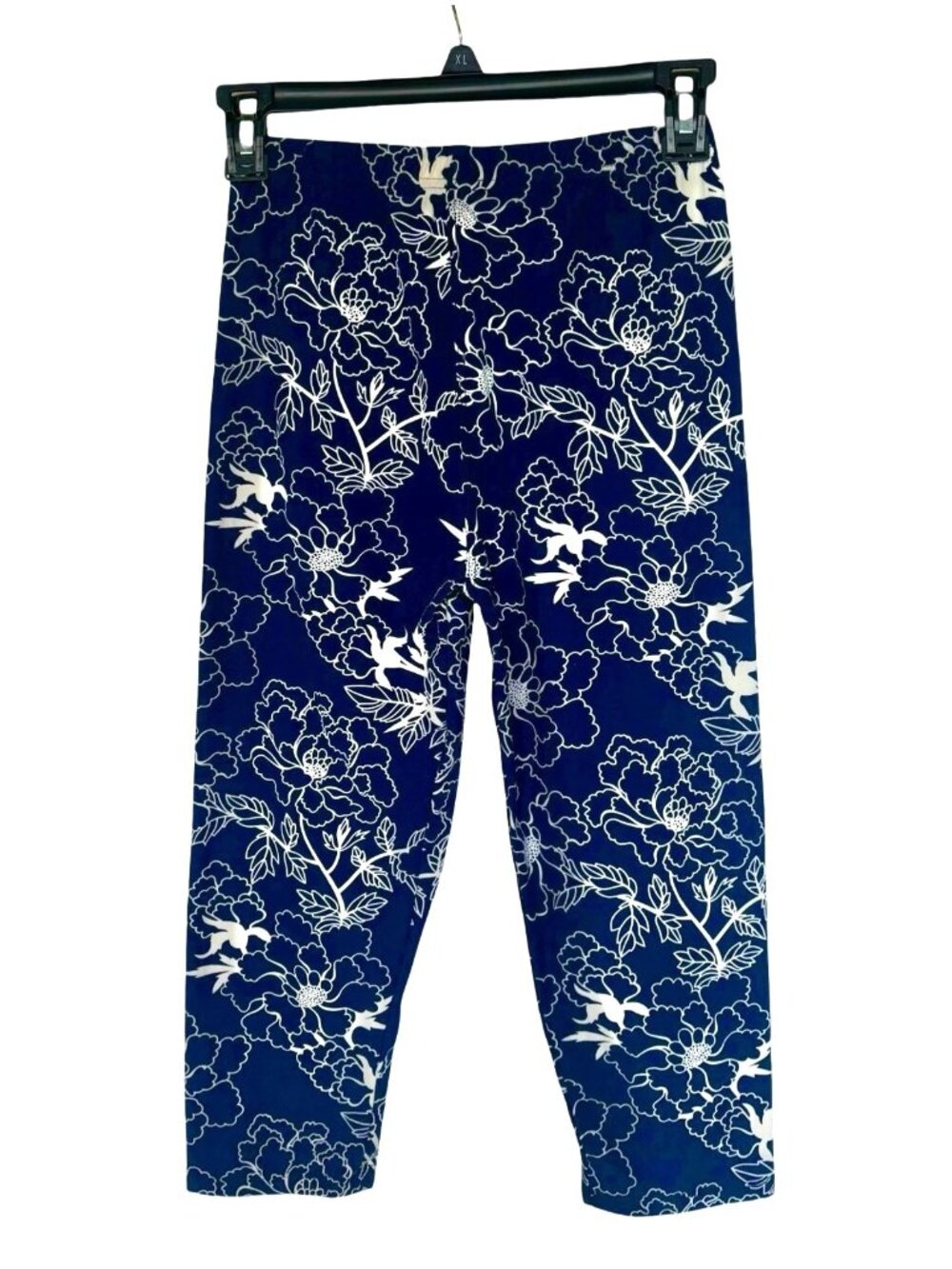 Blue & White Floral Print Skimmer Capri Leggings One Size